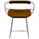 Bar stool with a back, aged silver metal and natural tobacco leather, organic design.
