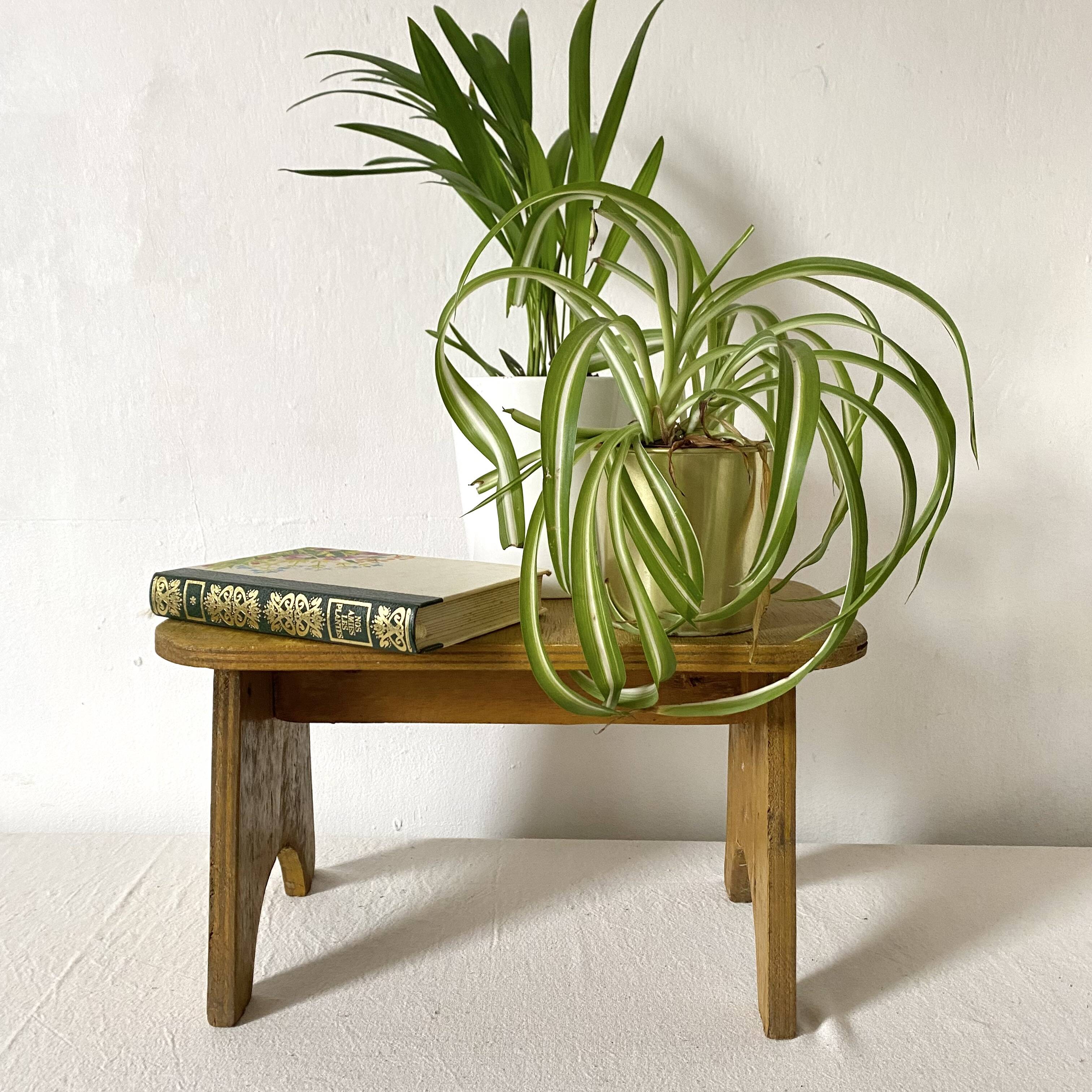 Low stool, plant stand in yellow painted wood