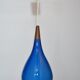 Suspension Holmegaard  grand modele en verre soufflé bleu et teck, Danemark, Poulsen