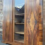 Mid-century art-deco library display case vintage 1950 burl walnut