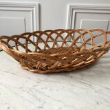 large oval rattan basket vintage 60s-70s