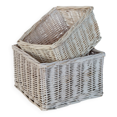 Paniers de rangement vintage en osier blanc