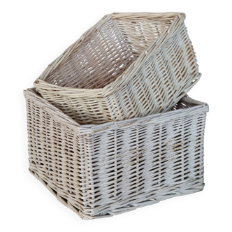 Paniers de rangement vintage en osier blanc