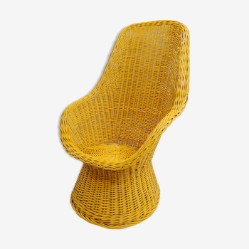 Fauteuil en rotin jaune, années 1970