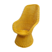 Yellow rattan lounge chair, 1970s
