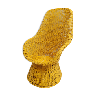 Yellow rattan lounge chair, 1970s