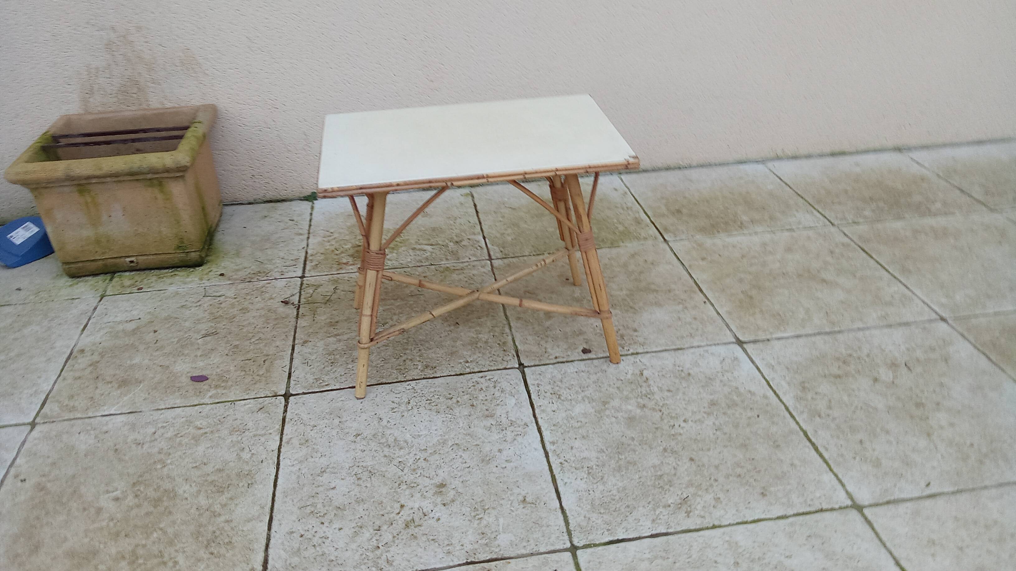 Small vintage rattan coffee table
