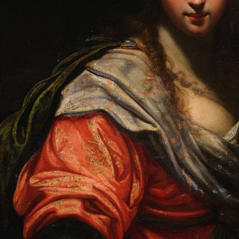 Ancient Italian painting from the 17th century, allegory of magnificence