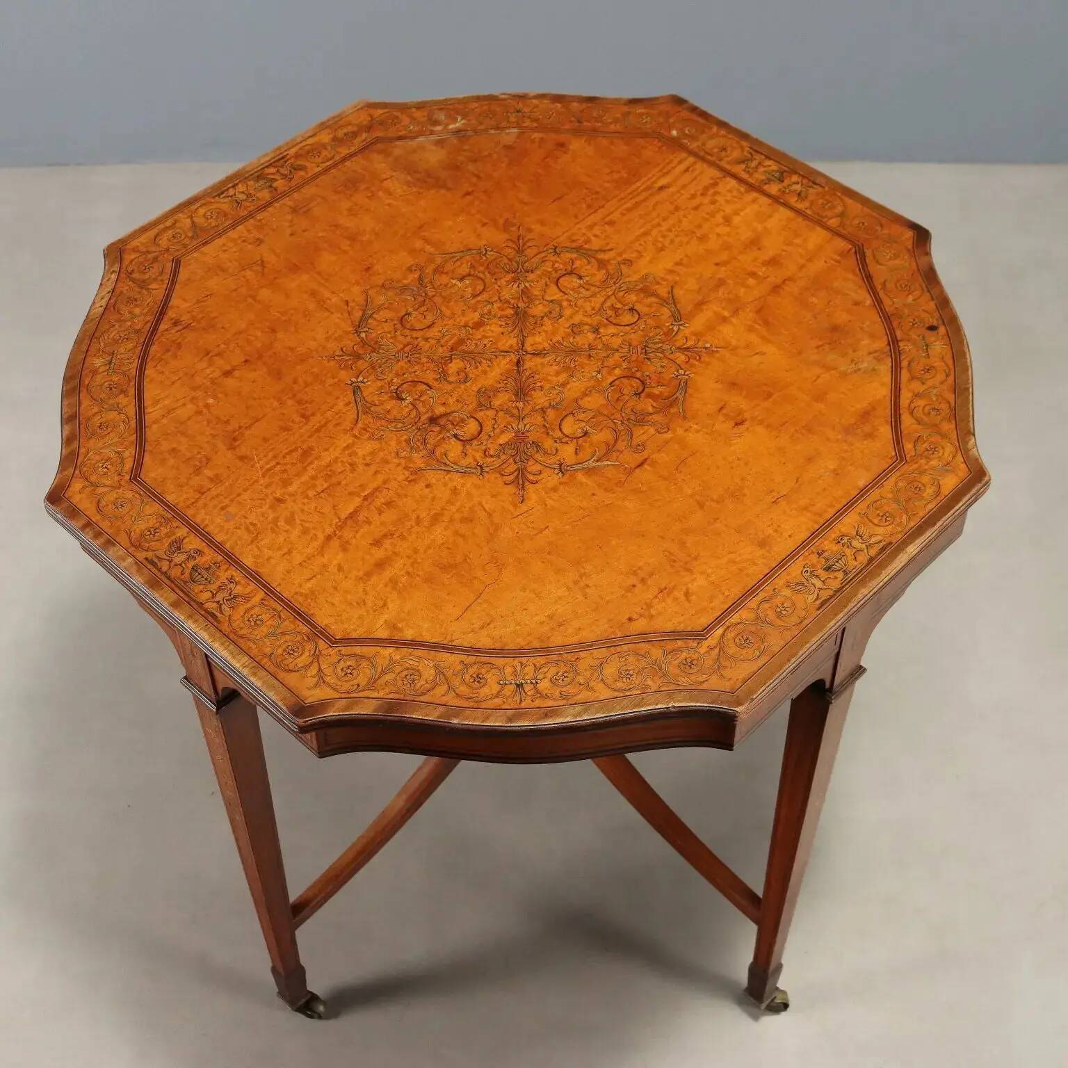 Antique octagonal coffee table made of lemon wood, 20th century.