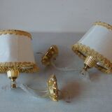 Pair of old electric plastic sheet sconces and vintage lampshades