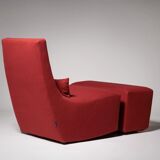 Rocking chair and footstool in red wool by Ligne Roset, France