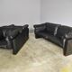Moroso sofa set and armchairs in black leather, 1984