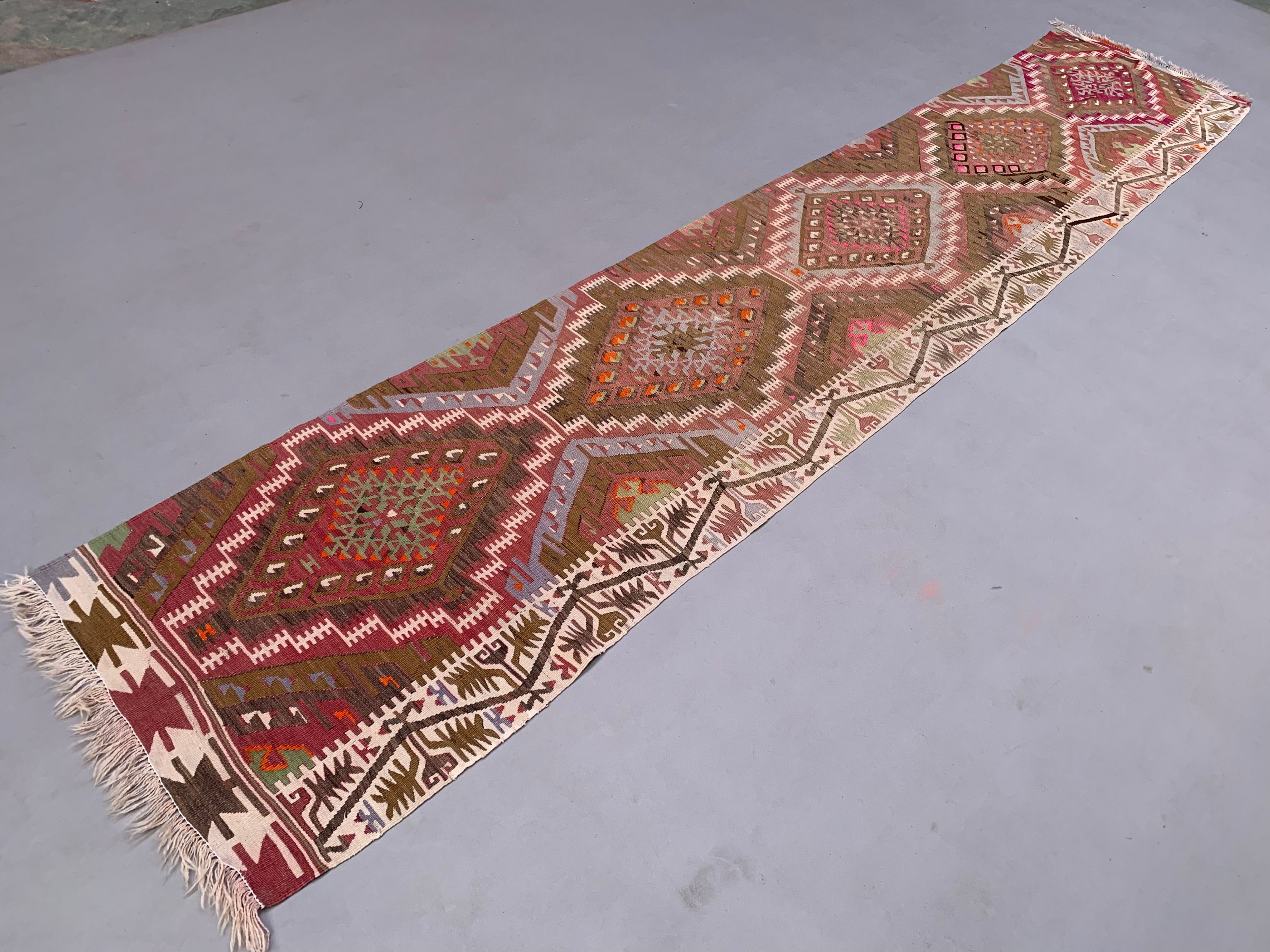 Old turkish narrow kilim runner 390x77 cm