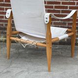 Fauteuil safari vintage 1960 Danemark avec toile design minimaliste