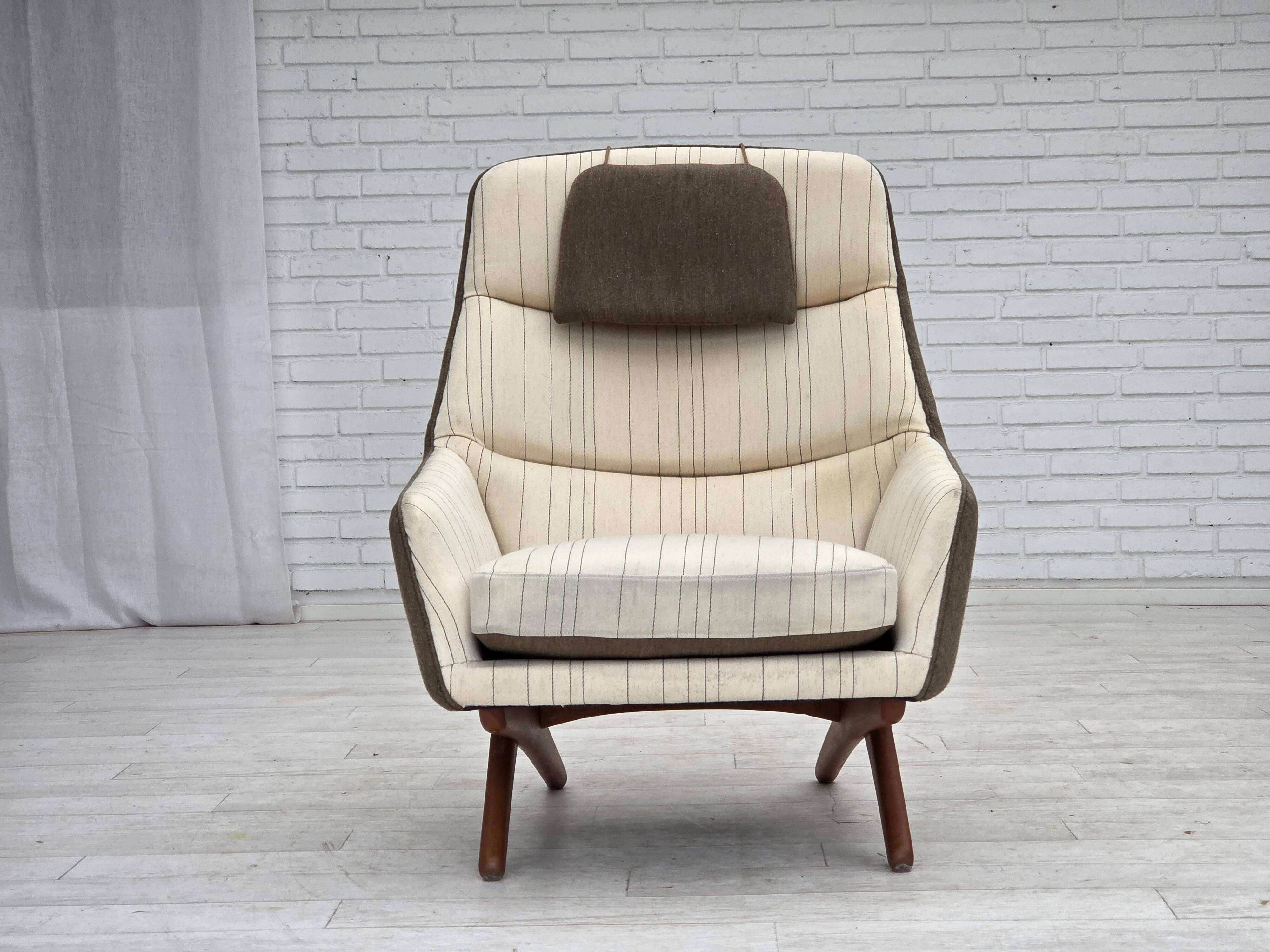 1970s, Danish design by Illum Wikkelsø, furniture wool fabric, oak wood.