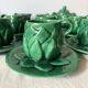 Antique slip cups with saucers, sugar bowl and milk pitcher