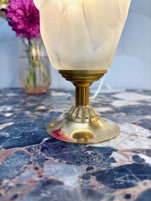 Art Deco lamp with tulip shade, signed ROS