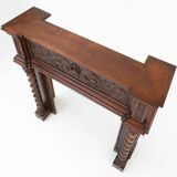 Richly decorated antique fireplace in oak, Belgium ca. 1920