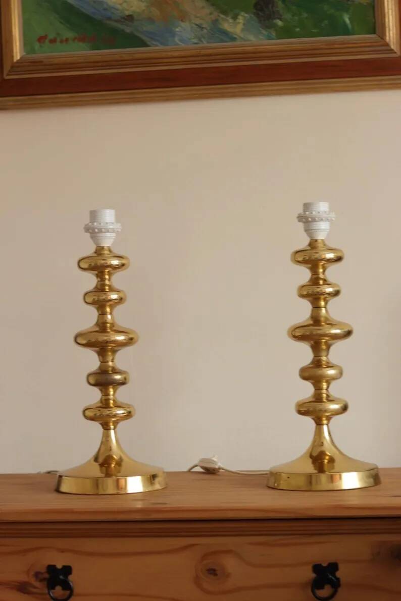 Pair of Swedish Coil Table Lamps