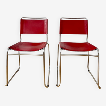 Pair of vintage metal and leather chairs