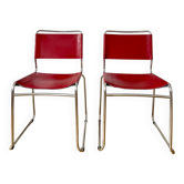 Pair of vintage metal and leather chairs