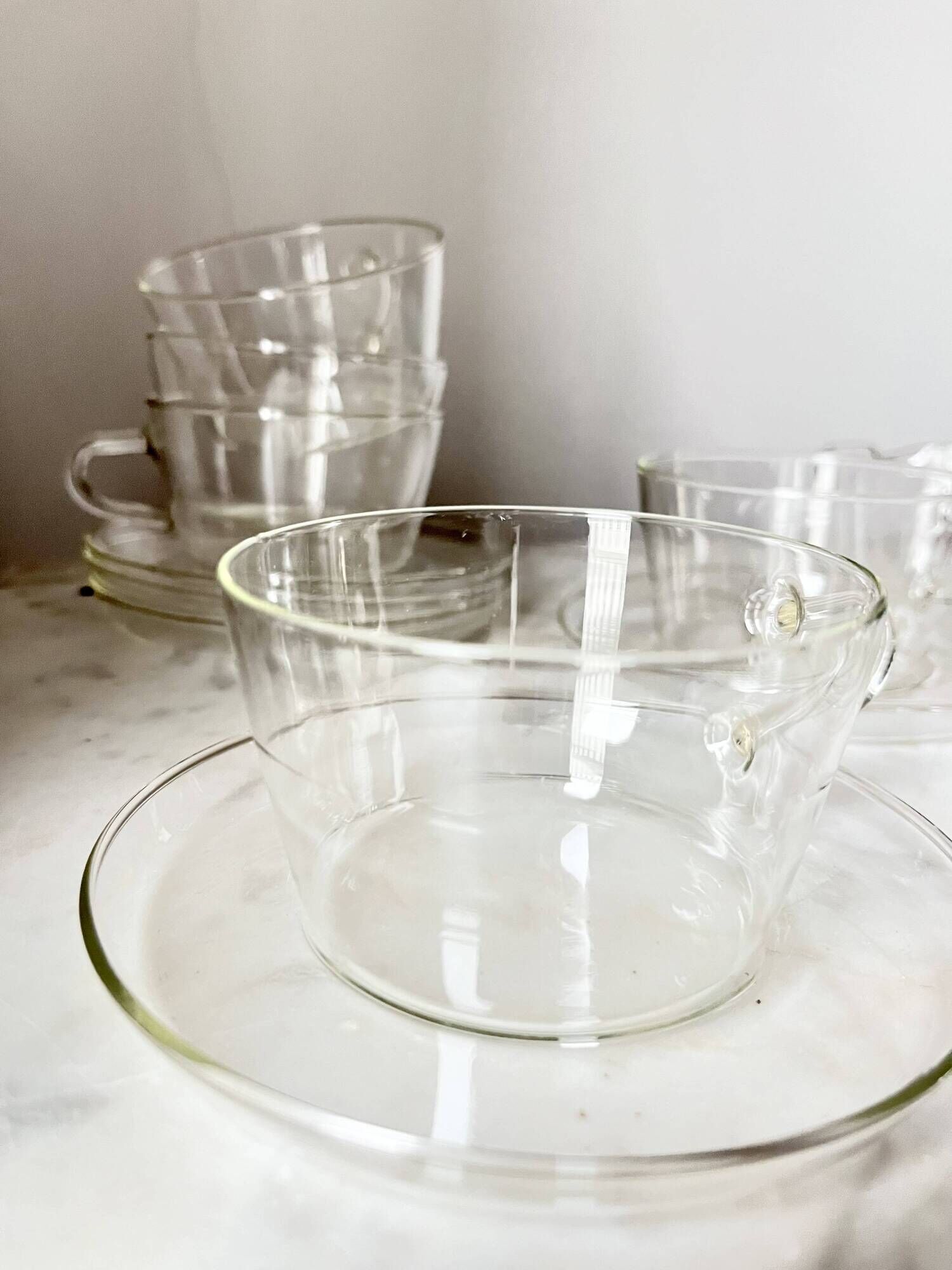 Vintage Glass Borosilicate Tea Set cups by Ilse Decho for Schott Jena, DDR