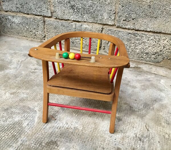 Chaise fauteuil  enfant vintage en bois par Baumann 1950