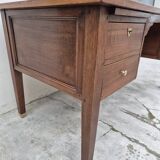 Louis XVI style minister's desk in solid walnut, 4 drawers, old manufacture