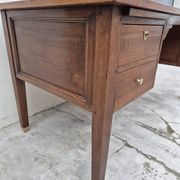 Louis XVI style minister's desk in solid walnut, 4 drawers, old manufacture