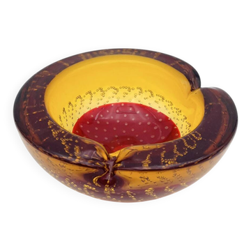 Galliano Ferro Murano Bullicante Sommerso Red Amber Ashtray 70s