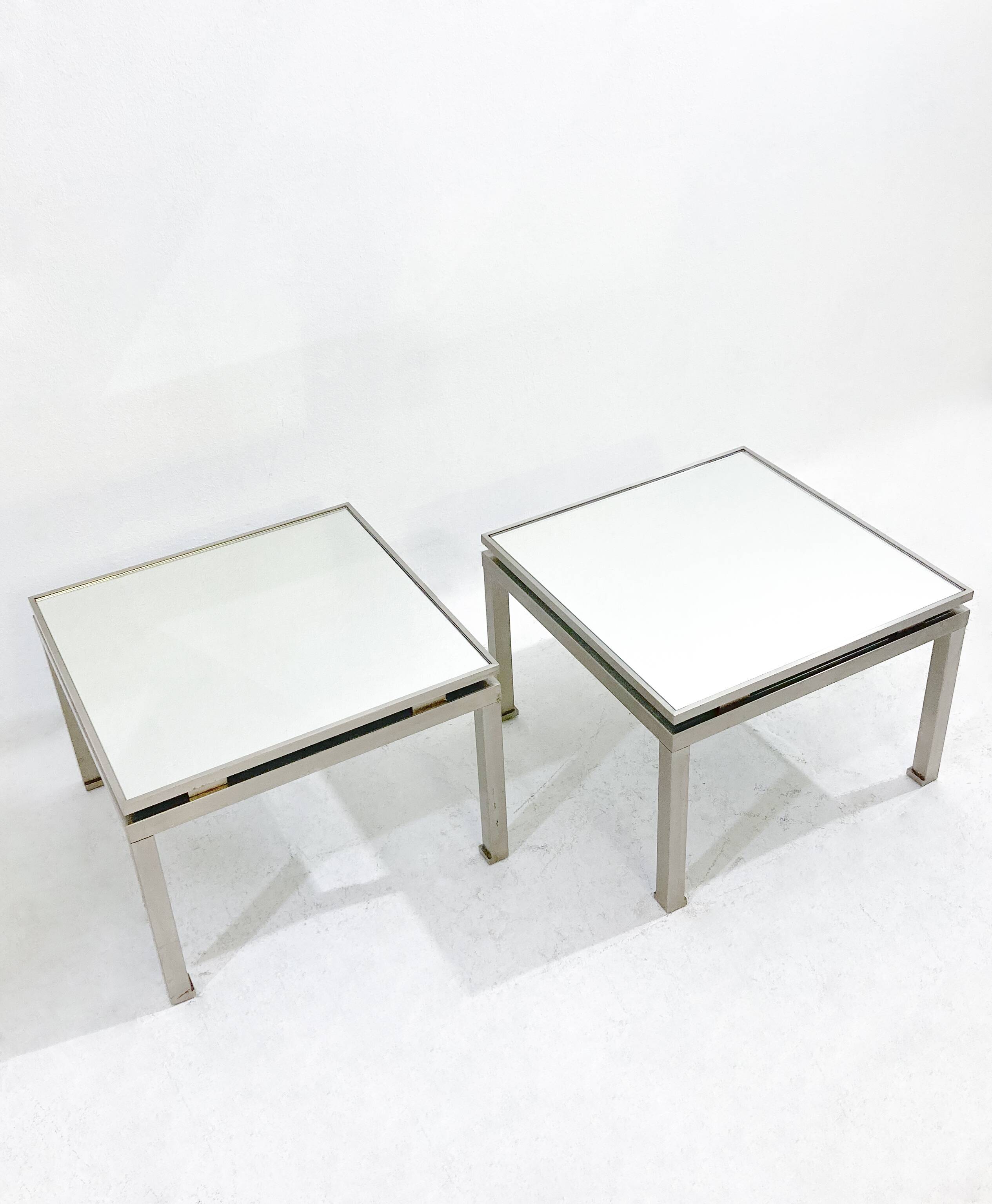 Mid-Century Modern Pair of Side Tables, Metal and Glass, Italy, 1970s