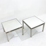Mid-Century Modern Pair of Side Tables, Metal and Glass, Italy, 1970s