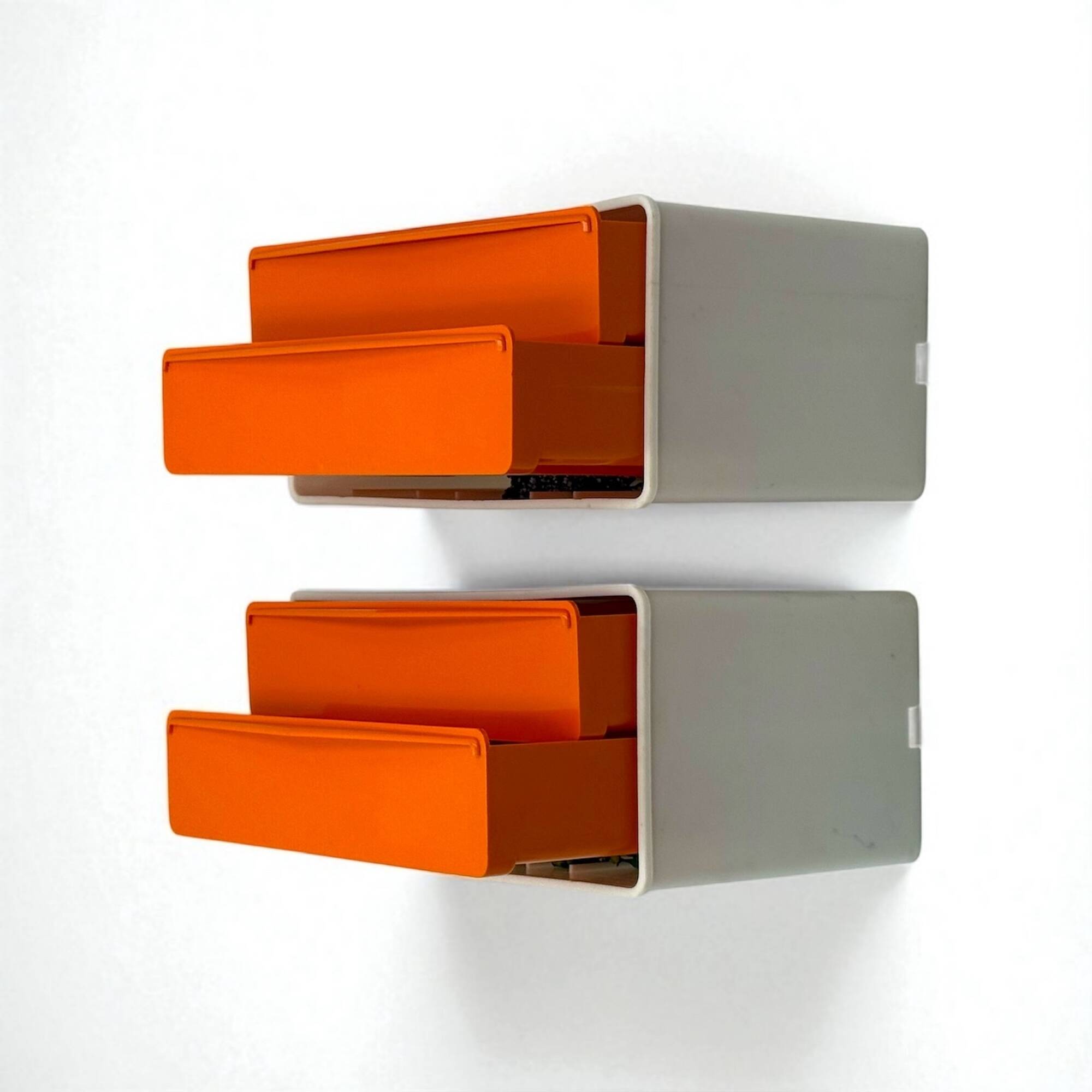 Tiroirs muraux modulaires orange vintage – Plastique des années 1970, style Space Age