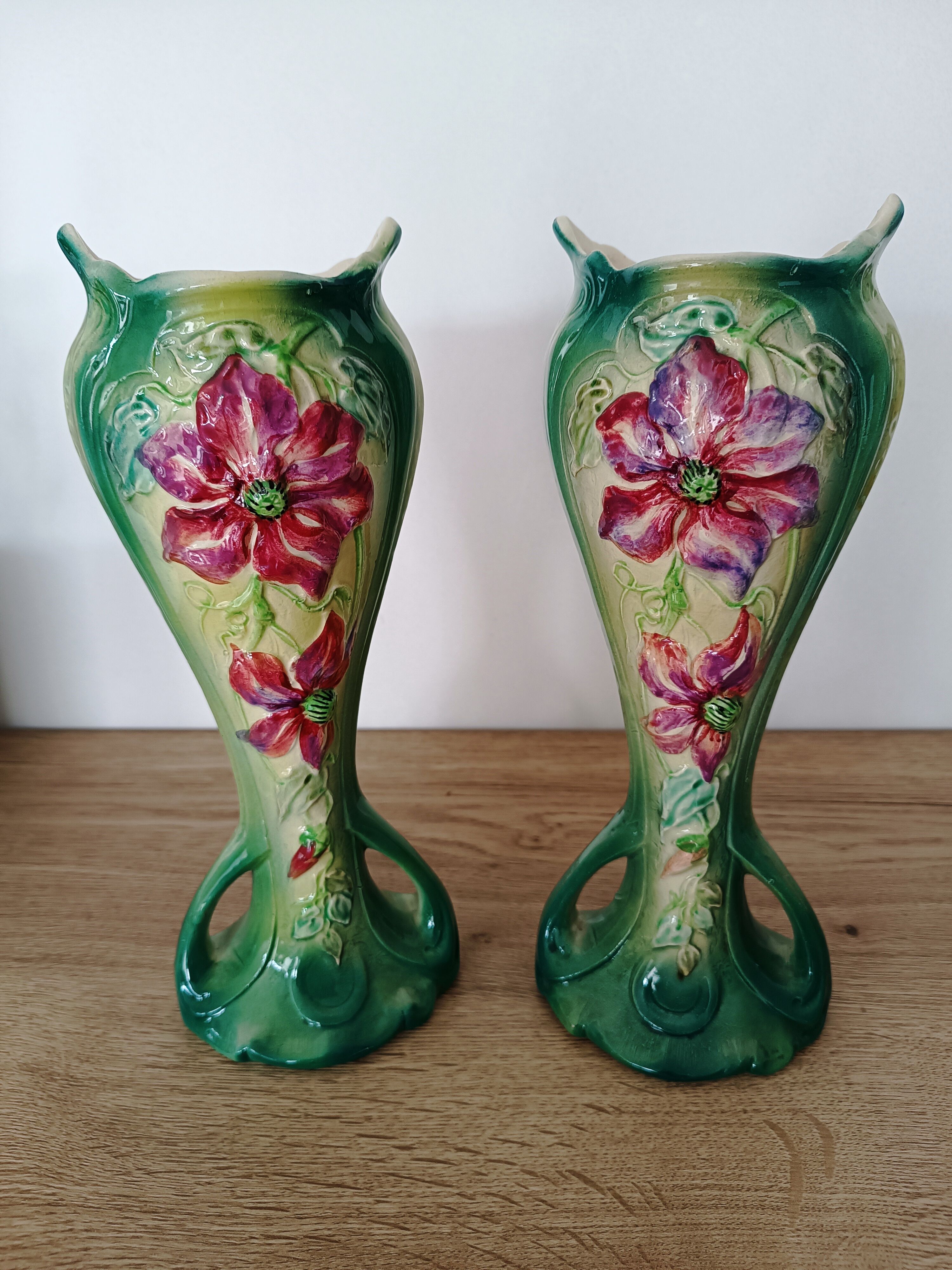 Pair of art nouveau slip vase