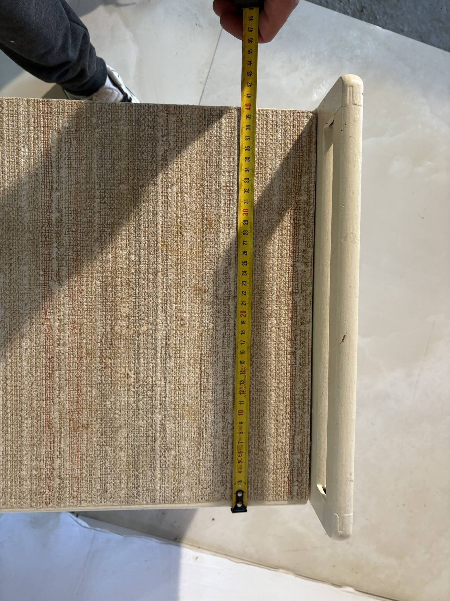 Vintage upholstered chest, white lacquered wooden structure, 1960s-70s