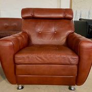 Vintage Danish mid-century Svend Skipper leather club chairs 1970s