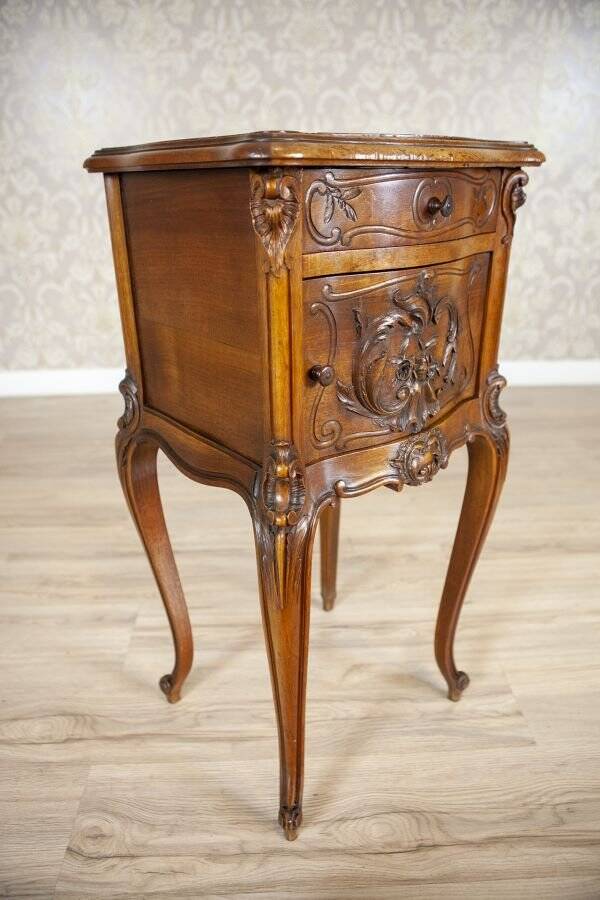 Rococo Nightstand in Walnut with Marble Top