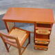 Desk and chair in mahogany and straw seat, made in Mexico in 1959