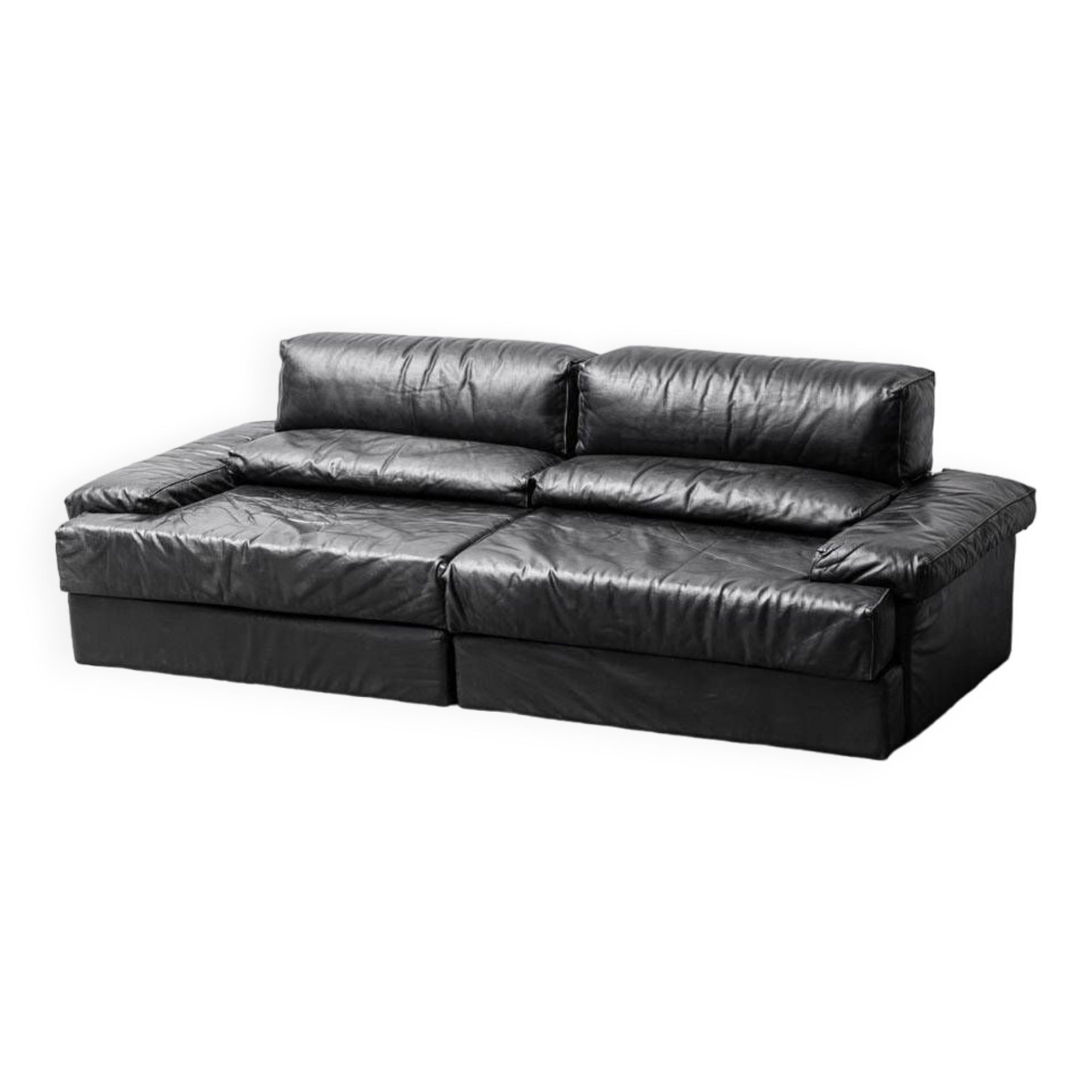 Divano modulare in pelle nera cinova anni ’70 modernariato