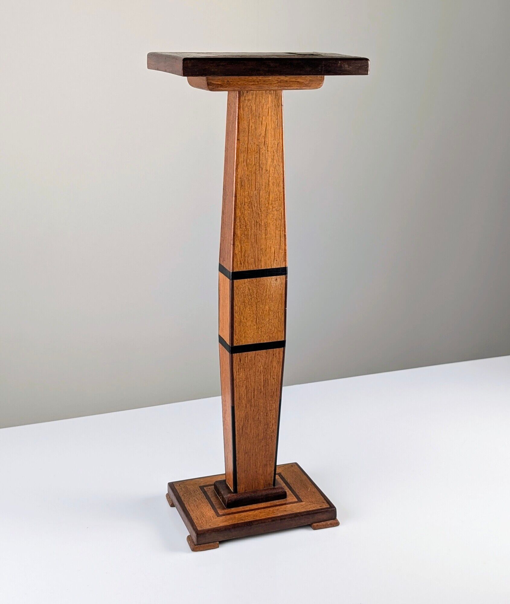 Art Deco pedestal column in wood with geometric marquetry, France, 1920s
