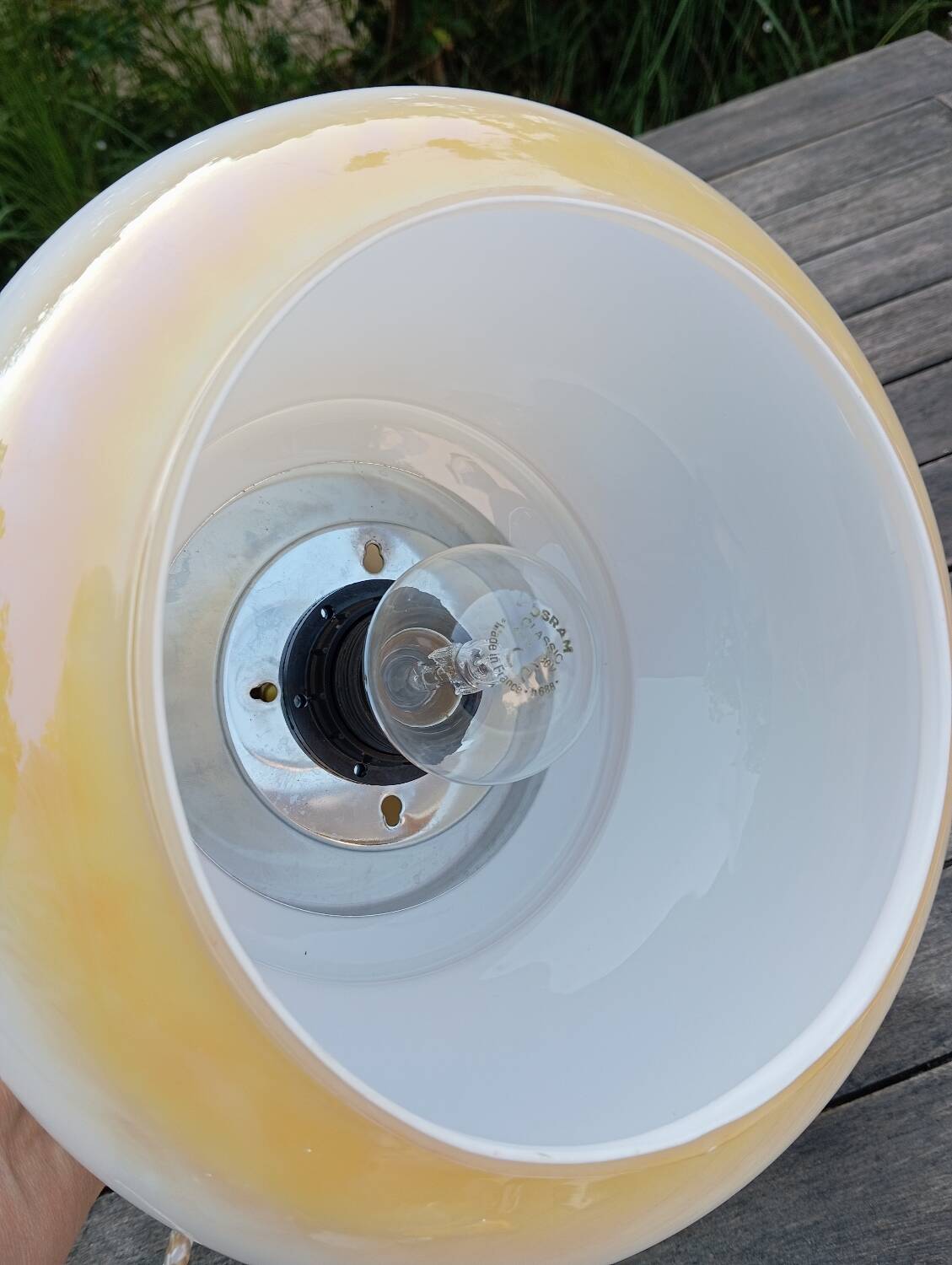 Honey cream opaline pendant light with chrome finish