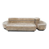 Beige chenille sectional sofa, 3 pieces, 1970s