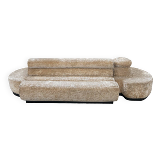 Beige chenille sectional sofa, 3 pieces, 1970s