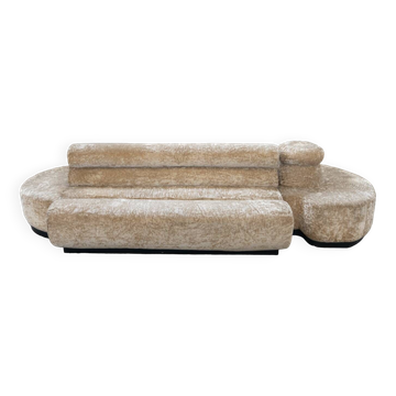 Beige chenille sectional sofa, 3 pieces, 1970s
