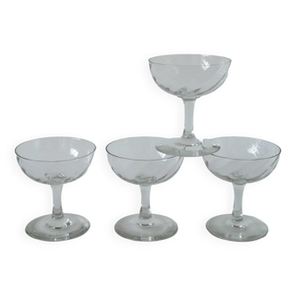 set of 4 champagne glasses in faceted crystal 1930 10 x 9.5 cm