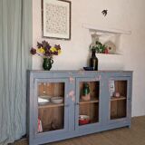 Glazed enfilade antique workbench – blue patina