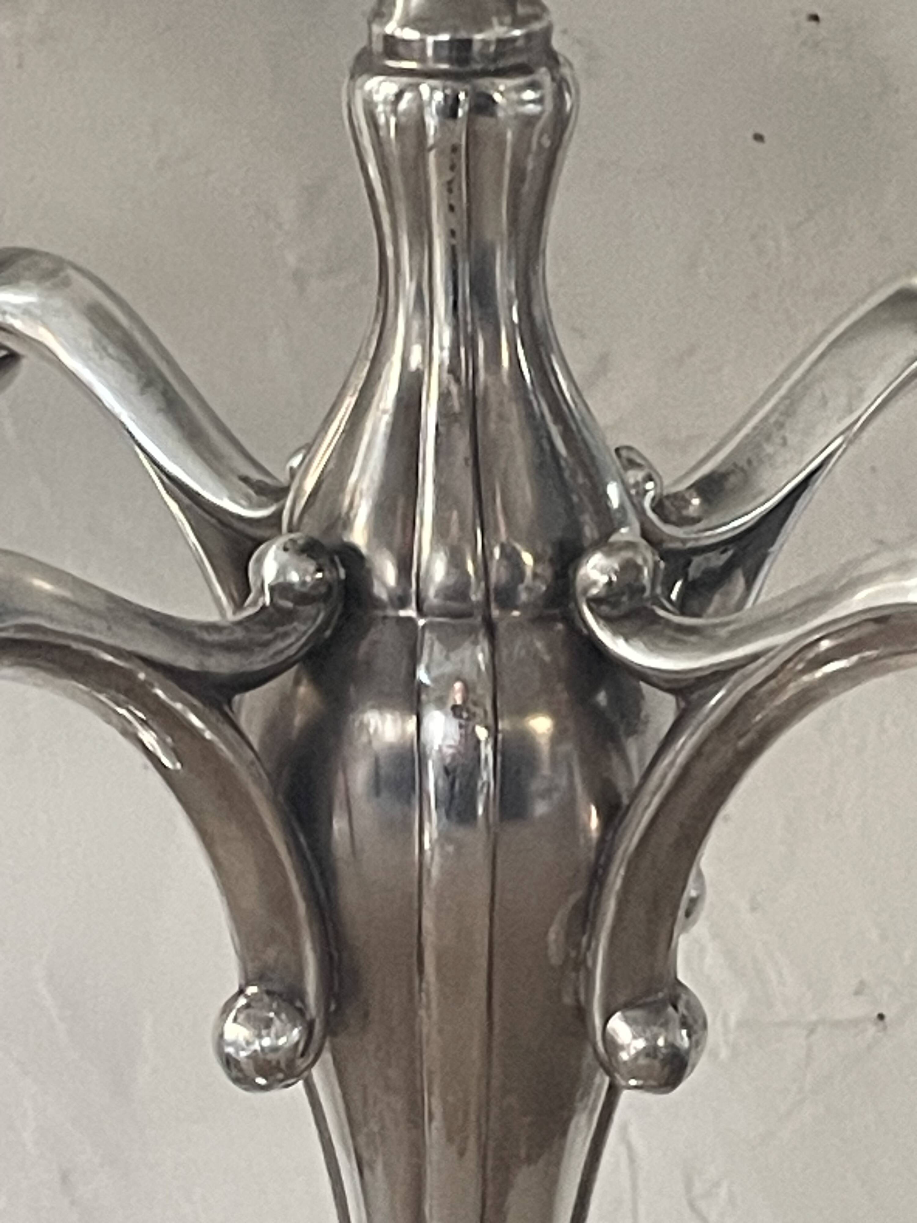 Vintage Orbisa 5-branch chandelier in silver-plated metal, Alpaca base.