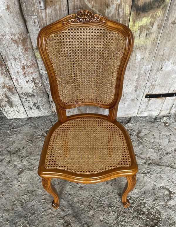 Chaise ancienne style louis xv merisier + assise cannée vintage #e325