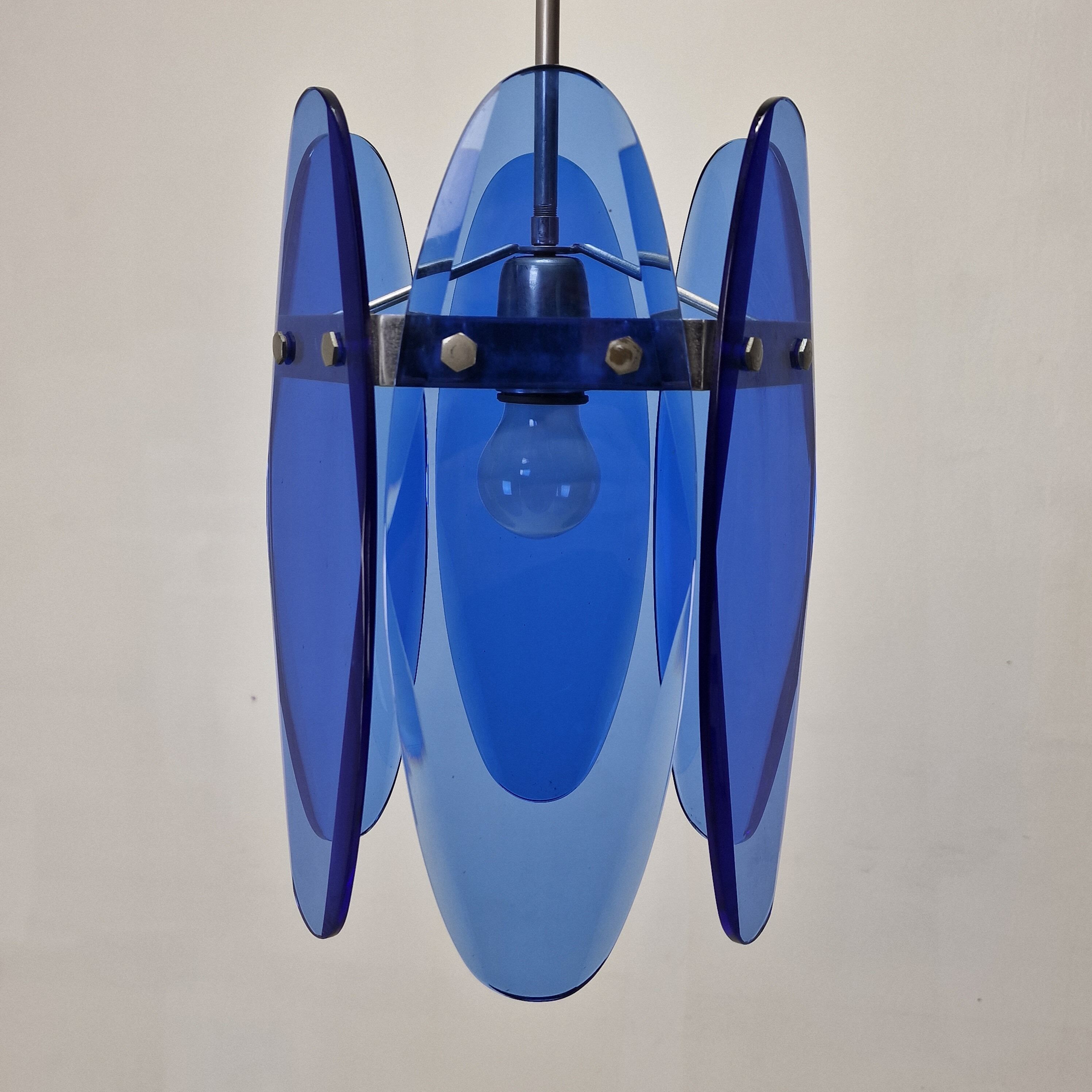 Blue Glass Chandelier or Pendant by Veca, Italy 1970's