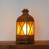 Wicker lamp and amber glass, 70s